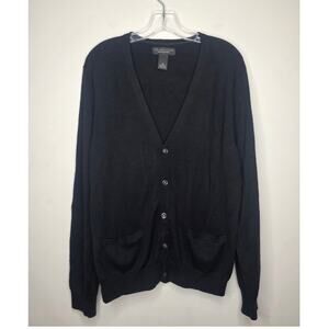 Bloomingdales black merino wool long sleeve cardigan sweater - medium - grandpa